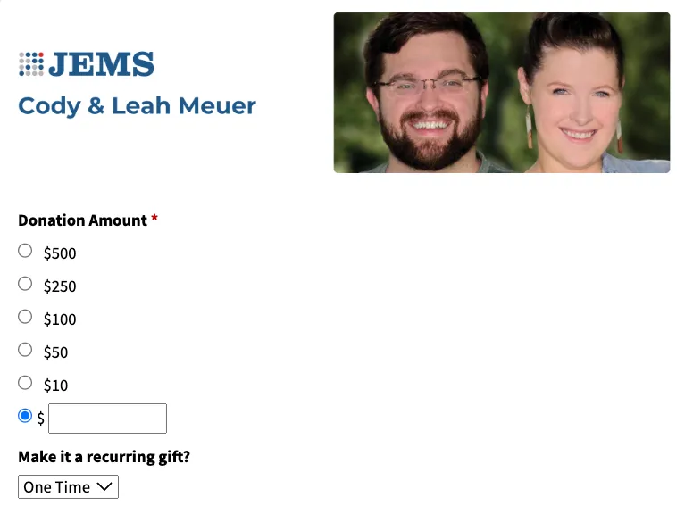 JEMS's giving page